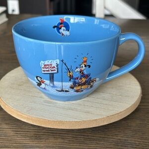 Disney Store Blue Goofy Soup Mug  Bowl / Hot Cocoa Coffee Cup-Ice Fishing Scene